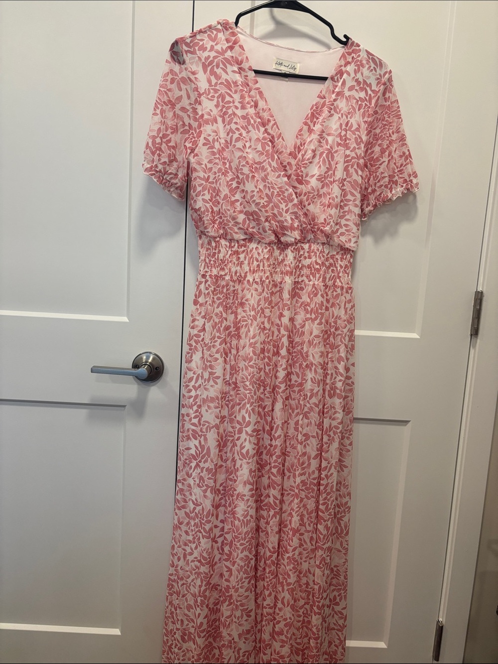 Blush Pink Floral Wrap Maxi Dress with Elastic Waist
